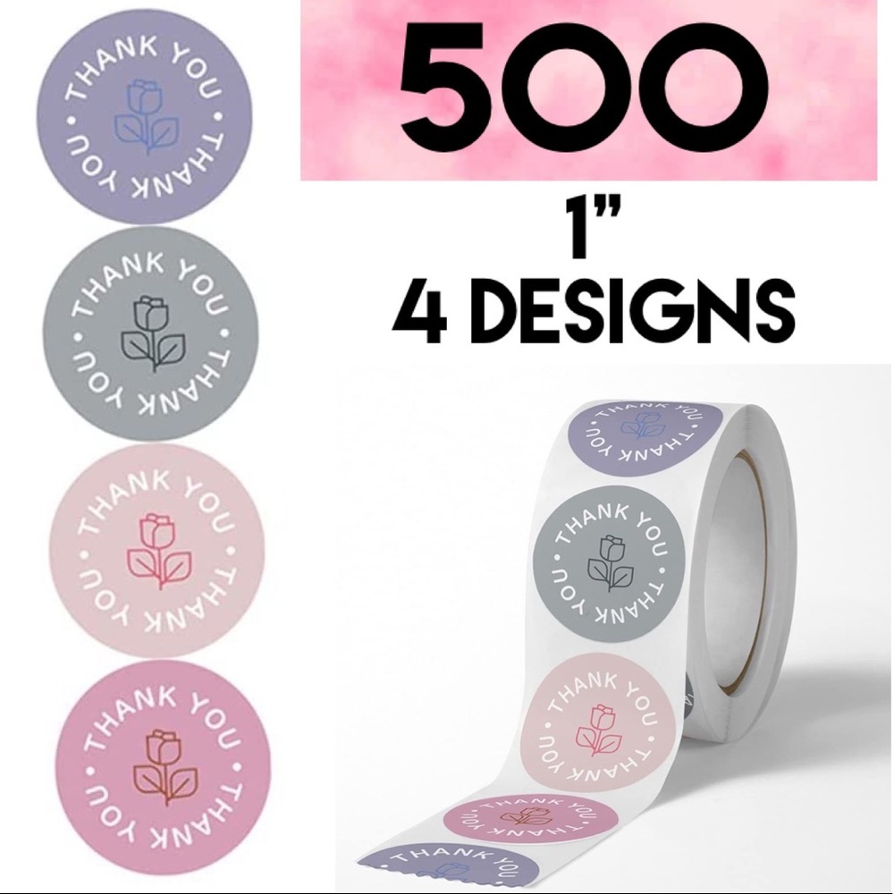 500 Thank you round rose flower stickers 1 inch